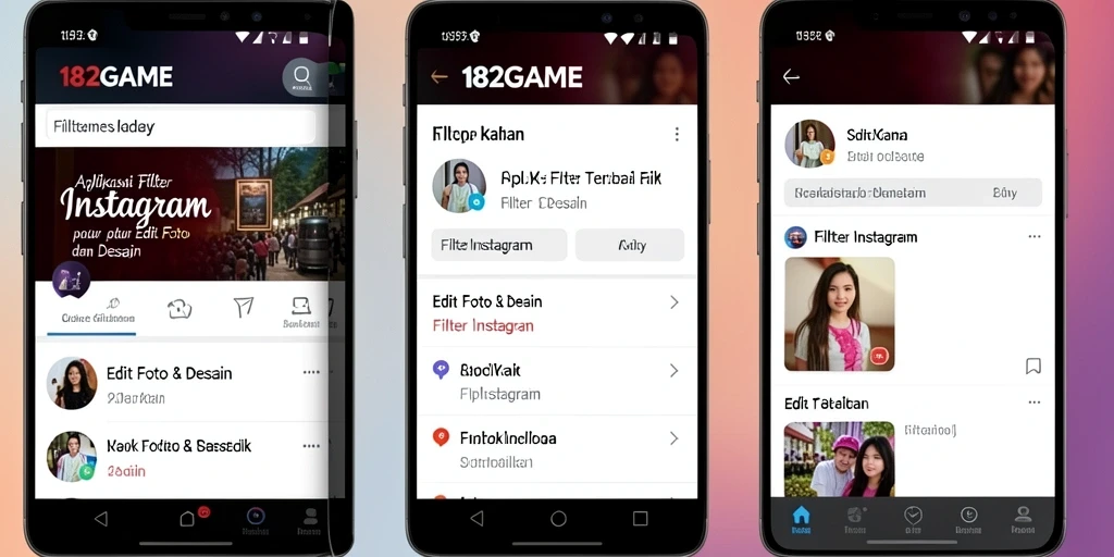 Tampilan antarmuka 182GAME dengan beragam pilihan filter Instagram.