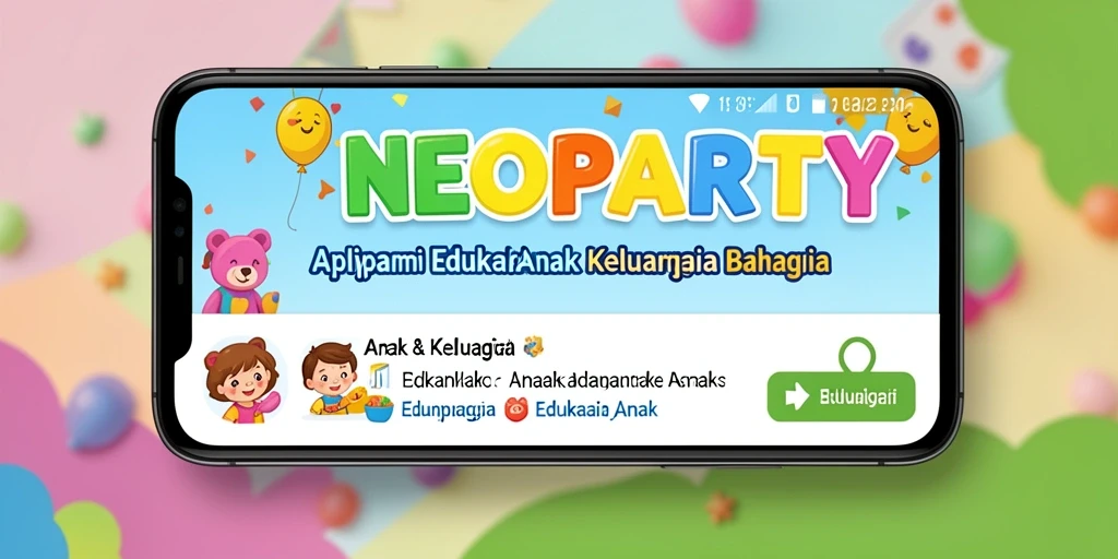 Tampilan antarmuka NEOPARTY yang menarik untuk anak-anak.