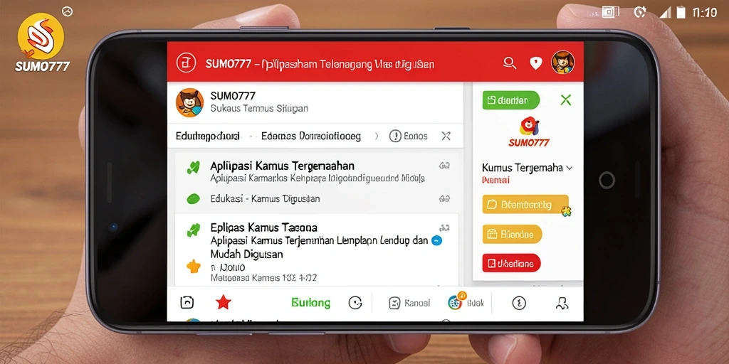 Tampilan antarmuka pengguna aplikasi Kamus Terjemahan SUMO777.